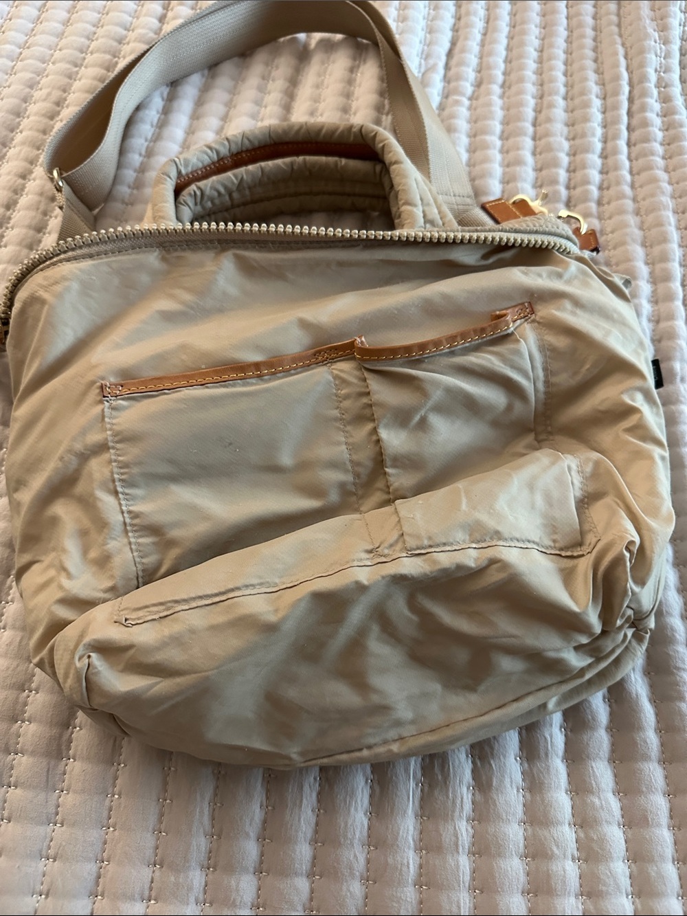 MZ WALLACE Two-Tone Quilted Tote in Cream and Tan Small - Picture 13 of 16